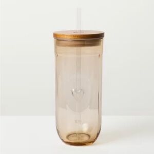 Hearth & Hand with Magnolia 21oz Fluted Rounded Glass Tumbler with Wooden Lid